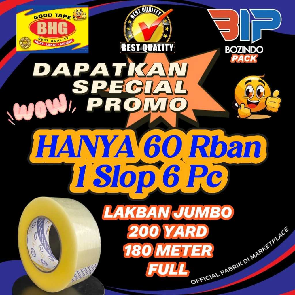 

Lakban BHG Good Tape OPP 200 Yard 45 Mic 1 Slop 6 Pcs Lakban Bening Clear Yellow Kuning 45 mm x 200 Yard 180 Meter FULL
