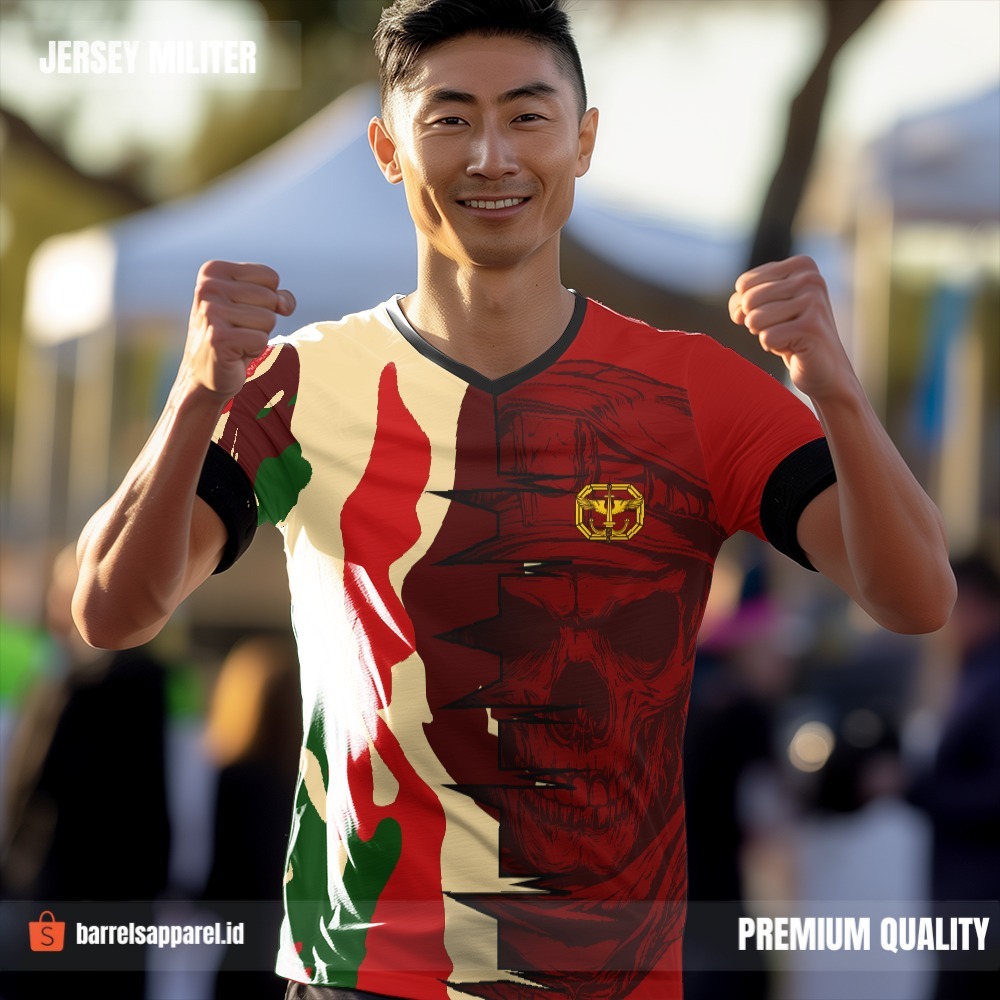 Kaos Jersey Kopassus Tentara TNI AD Angkatan Darat Merah Krem Hijau Motif Loreng Abstrak Tengkorak 0