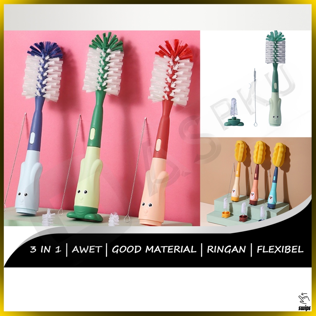Sikat Pembersih Botol 3in1 Brush Sponge Cleaner Anak Dewasa Paket Bottle Baby Spons Dot