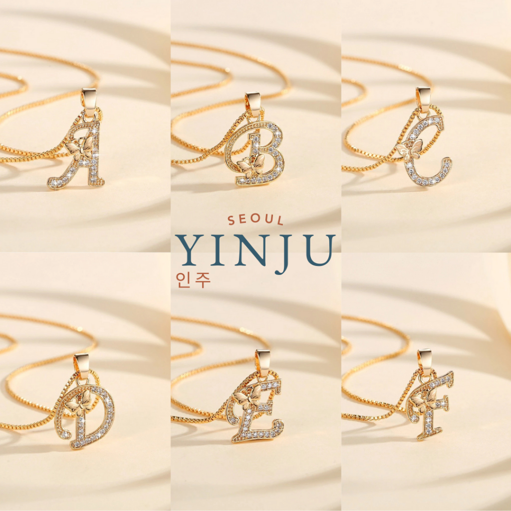 YINJU - Jewelry Kalung Huruf Alphabet Wanita Tidak Mudah Berkarat Titanium Zirkon Perhiasan Tidak Ka