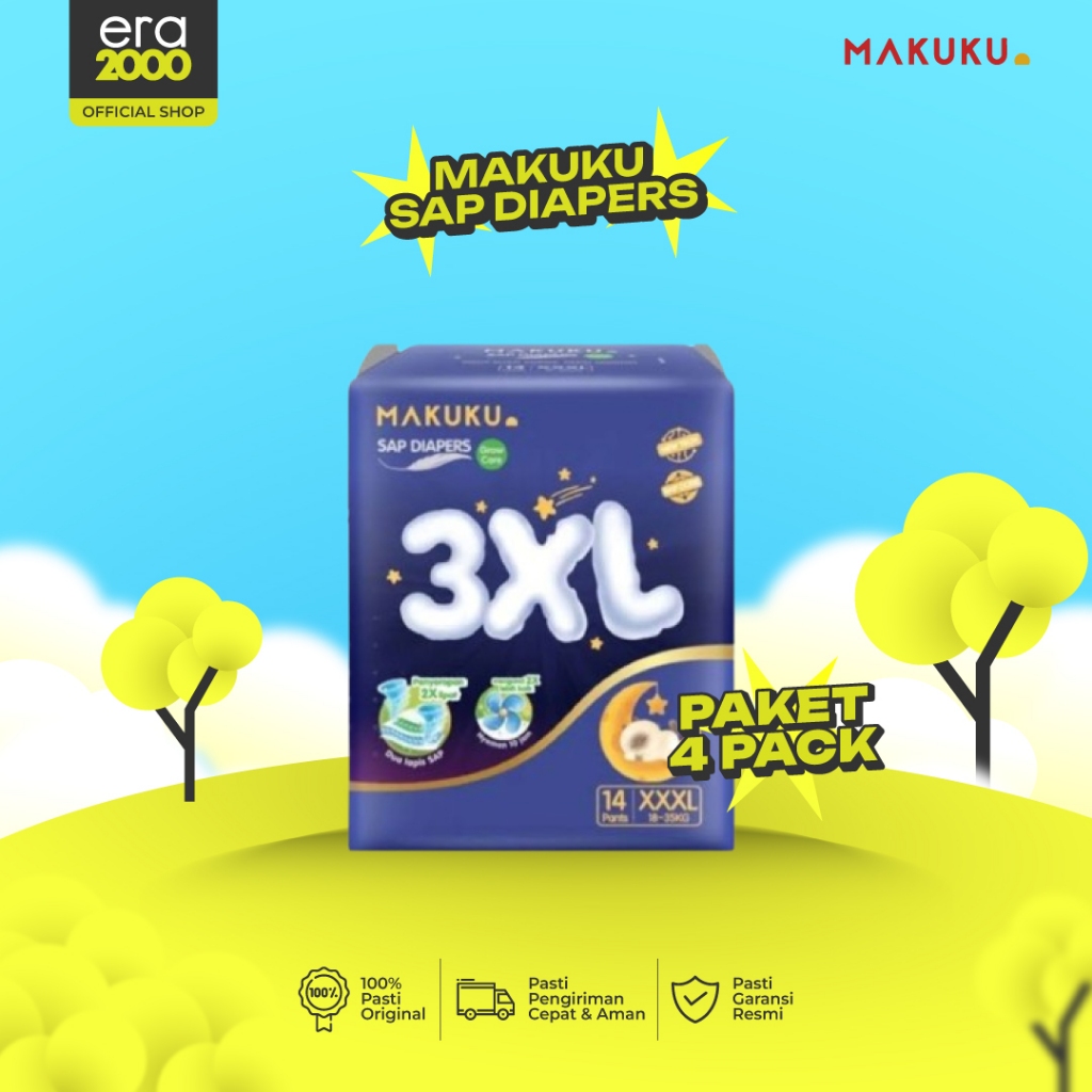 Era 2000 [2 Pack] Makuku SAP Diapers Grow Care 3XL14 Popok Bayi Diapers Anti Gumpal