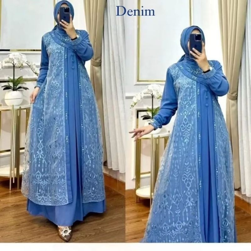 Sharen - Baju abaya gamis dress brukat full furing import premium ceruty babydoll layer jumbo M L XL