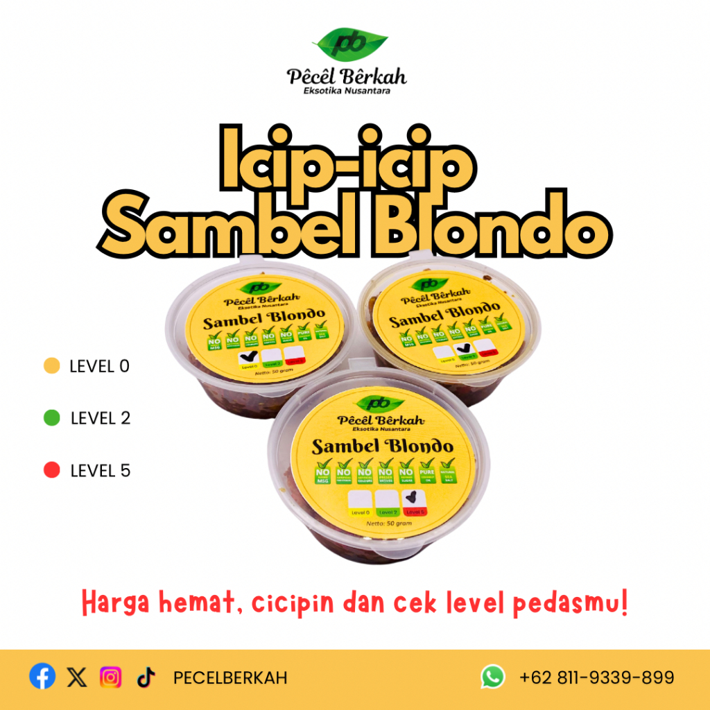 

Paket Icip-Icip Sambel Blondo 50gr - NO MSG - Menggunakan Minyak Kelapa Murni - Pecel Berkah