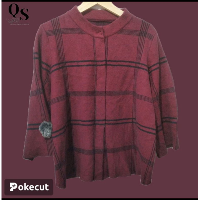 Cardigan Rajut Motif Kotak Merah Lengan Panjang