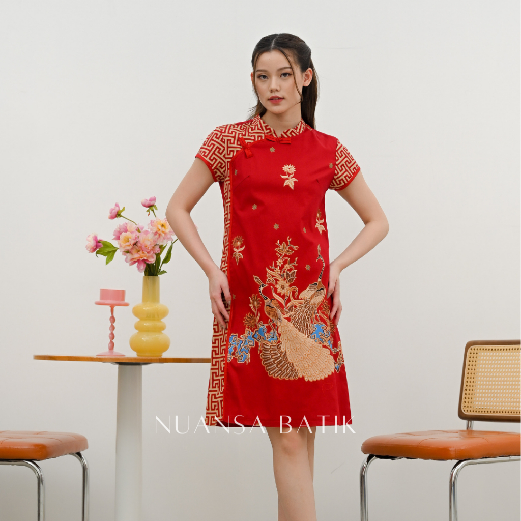 Nuansa Batik Dress Batik Mini Model Cheongsam Bahan Katun Stretch