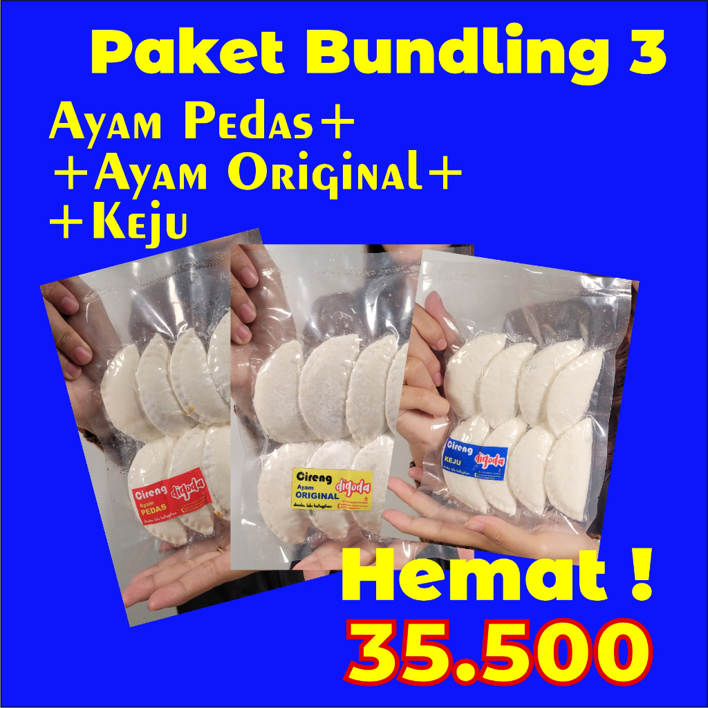 

[ Paket Bundling 3 ] 1 Cireng Isi Ayam Pedas + 1 Cireng Isi Ayam Original + 1 Cireng Keju