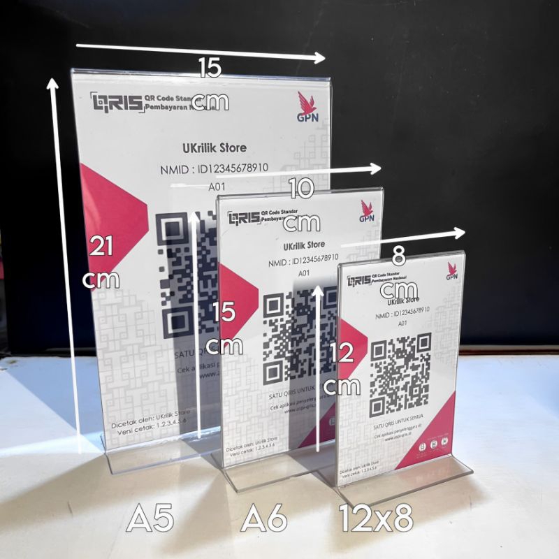 

Akrilik Tent Card Tempat Brosur Qris Menu A5,A6,12x8 POTRAIT T tebal 2mm
