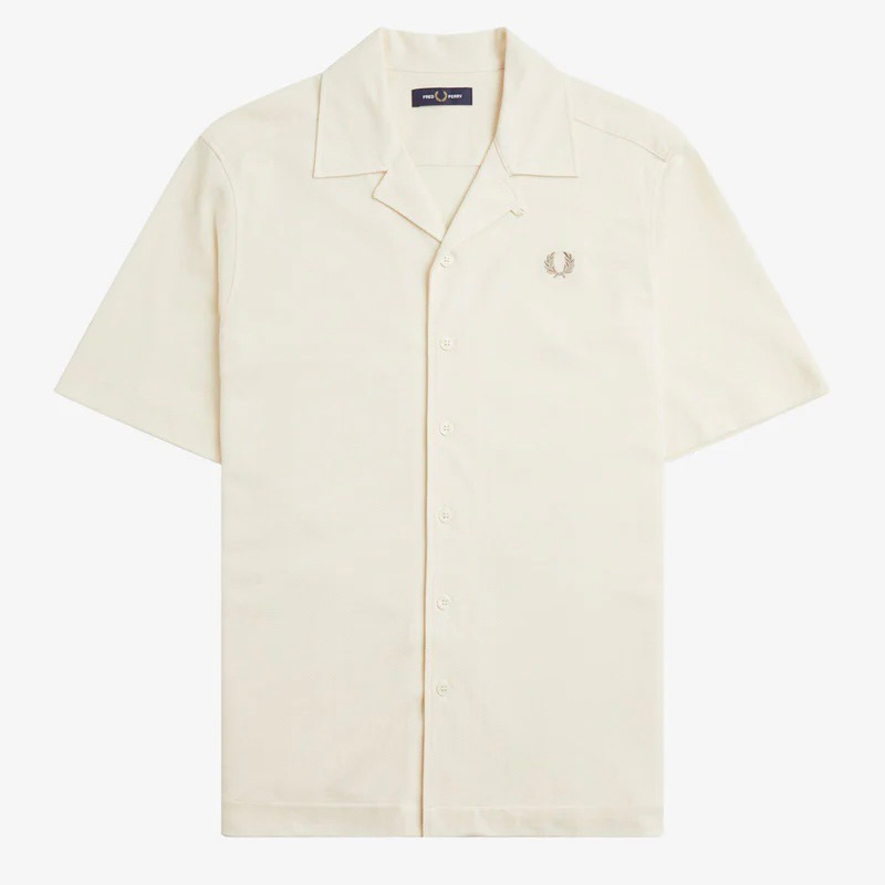 Fred Perry M7820 560 Woven Mesh Rever Collar Shirt In Ecru