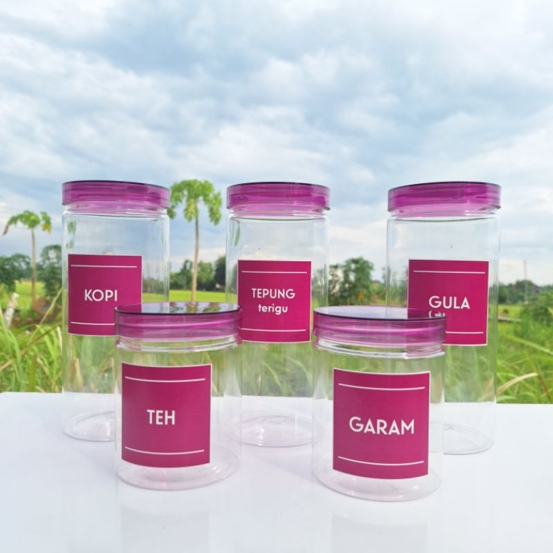 Toples Plastik Tempat Bumbu Dapur Warna Ungu Lavender Model Minimalis Free Stiker Bumbu