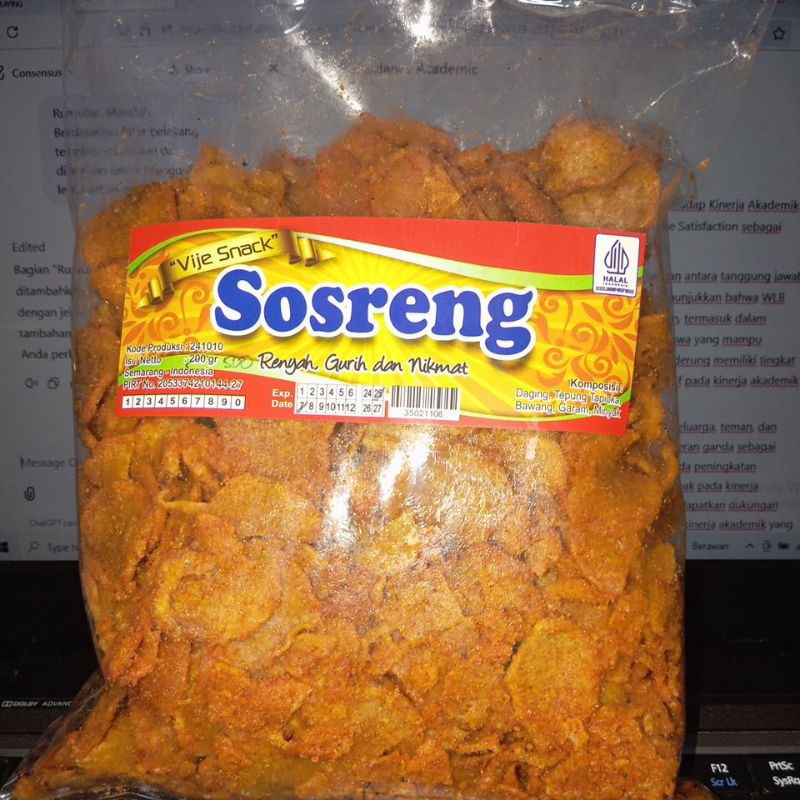 

VIJE SNACK" sosreng asin pedas 500 gram/½kg