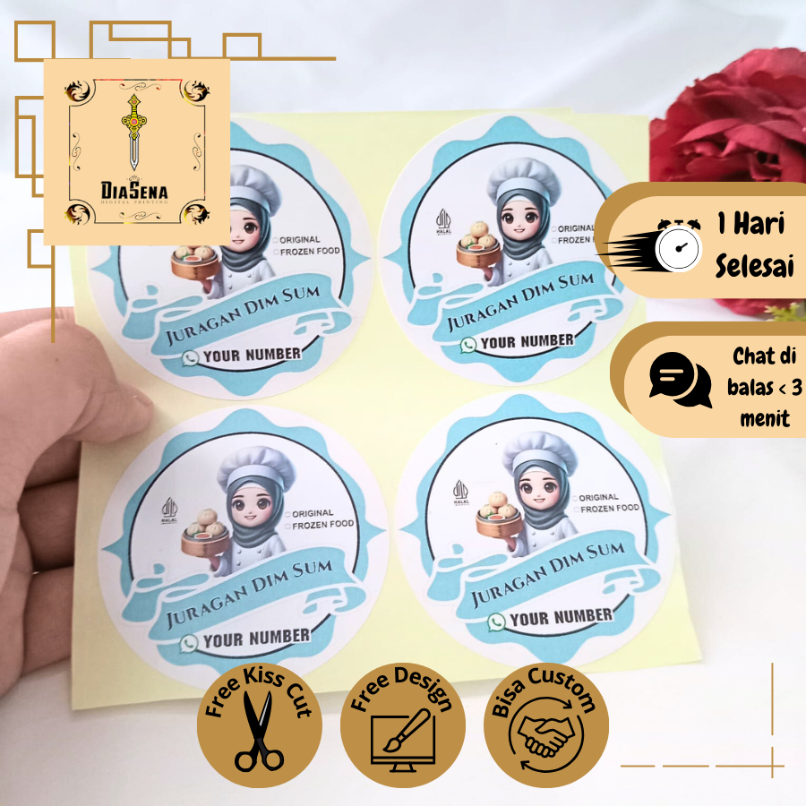 

2-4 Cetak Sticker Makanan Dimsum Stiker Label Bulat Edisi Dim Sum Free Desain Custom Nama Murah
