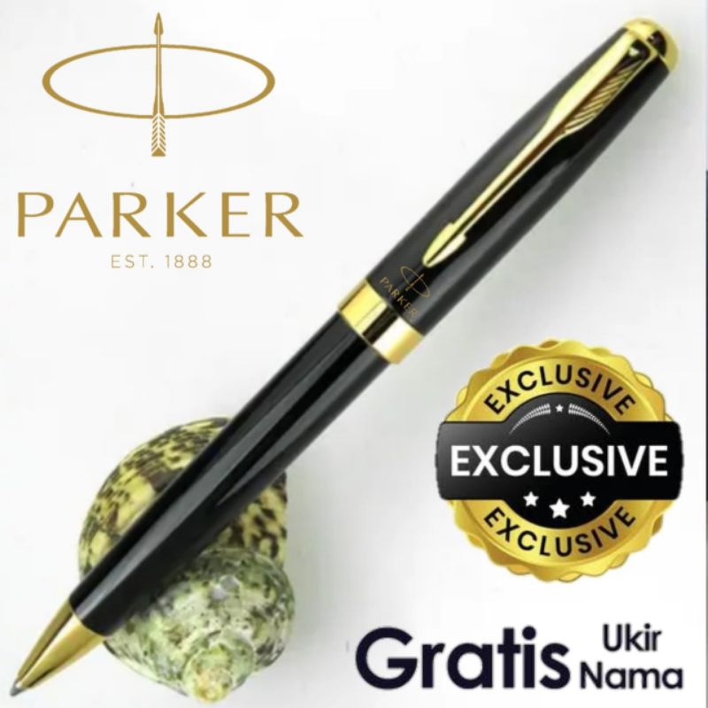 

Ballpoint Mewah Twist Action Gold Clip Parker Grafir Gratis Nama/Logo Lengkap Dengan Box Exlusive
