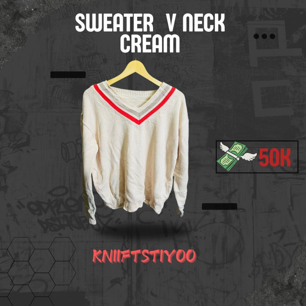 Sweater V Neck Cream Garis