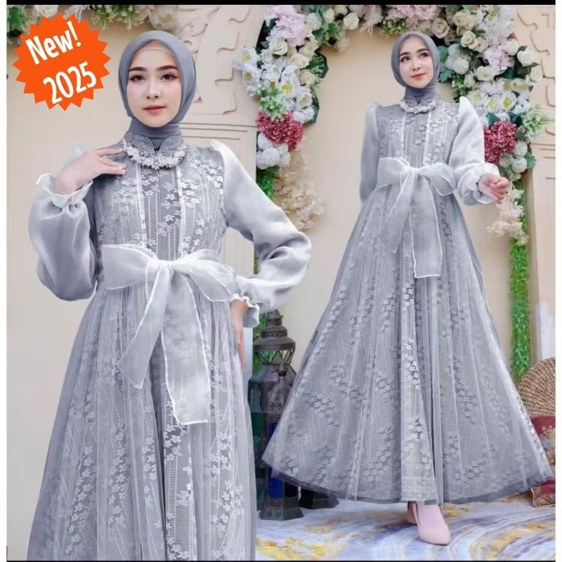 Lalisha Dress - Baju Dress Gamis Busui Brukat Brokat Untuk Acara Kantor Pesta Kondangan Arisan Nikah