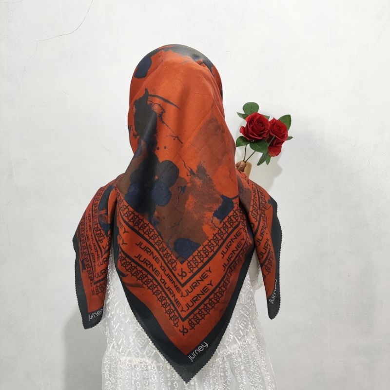 Hijab Segi Empat Motif Terbaru lasercut Teracota Merah Bata