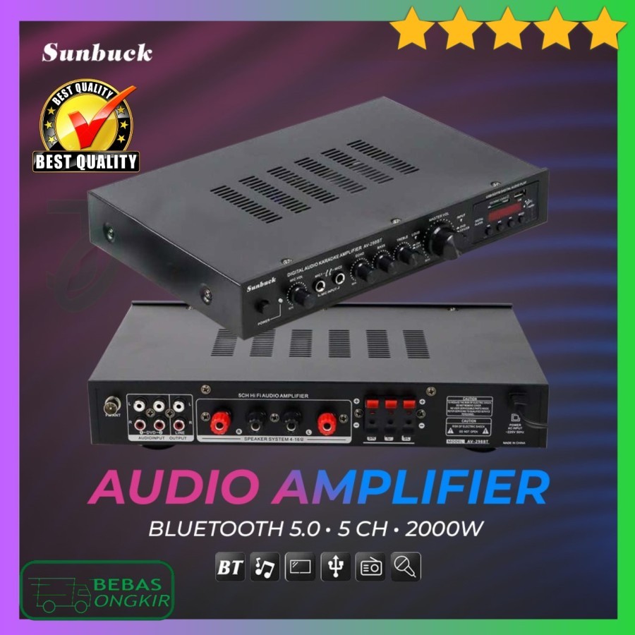Amplifier Audio Bluetooth 5.0 5 Channel 2000 Watt Sunbuck AV-298BT