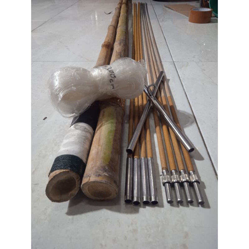 set anco bahan carbon sutet angkatan bambu shock, kletek stenlis berbagai ukuran /anco set/anco ting