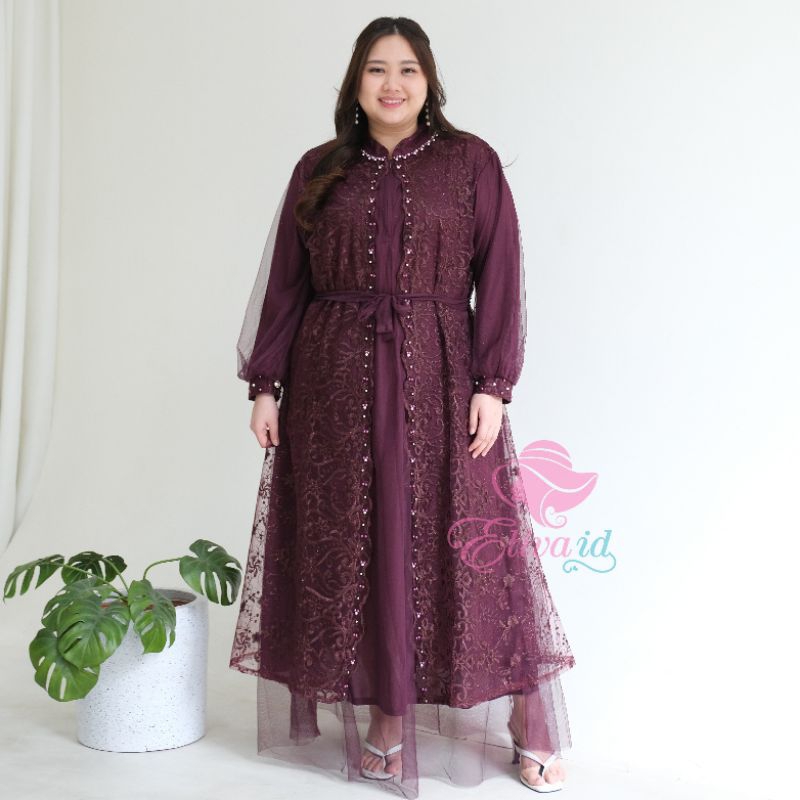 Jumbo gamis khadijah brukat tile mutiara ld 130 140 150 cm