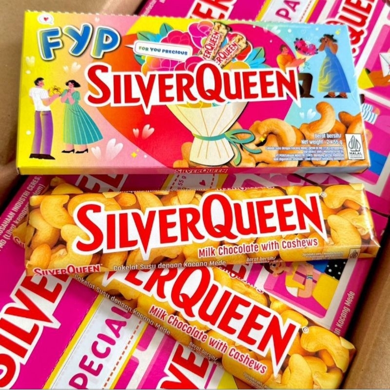 

SilverQueen Milk Chocolate Cashew Valentine 2 x 55gr - Silverqueen Chocolate Almond 58gr - 3 x 22gr