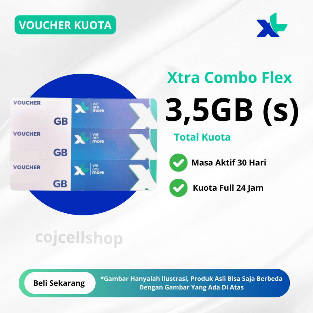 Voucher Kuota Bulanan XL Axiata 3.5GB 30 Hari Full 24 JAM - Voucher XL Xtra Combo Flex - Paket Data 