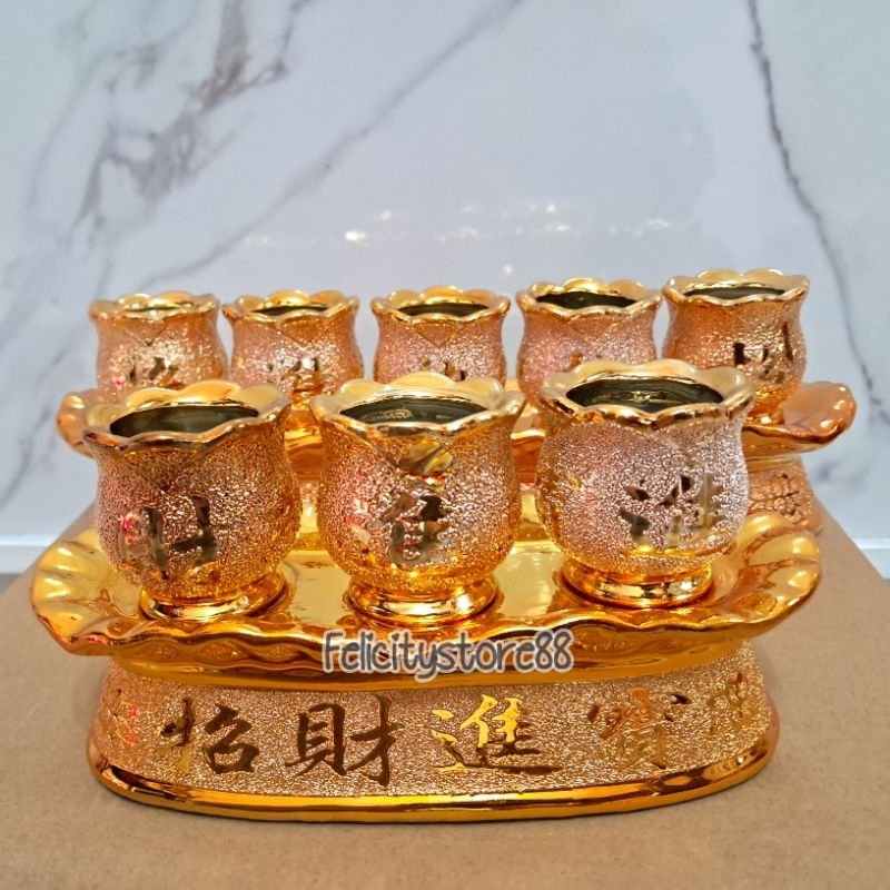 Cangkir Sembahyang keramik bunga emas jin bao cangkir keramik sembahyang model bunga jin bao gold ca