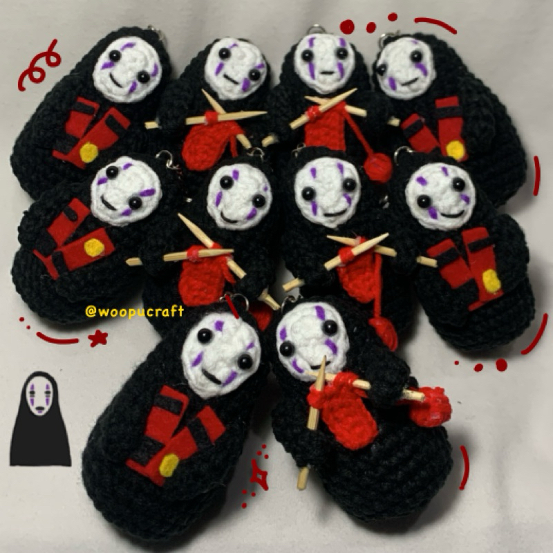 ׅ ˖ ♡ ๑ ֹ Gantungan Kunci Amigurumi Kaonashi Rajut | Keychain Crochet Spirited Away Boneka Hiasan Ta