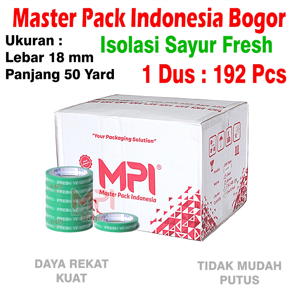 

1 Dus / 192 Pcs - Lakban Isolasi Sayur Fresh Vegetables 18 x 50 Meter - Master Pack Indonesia Bogor