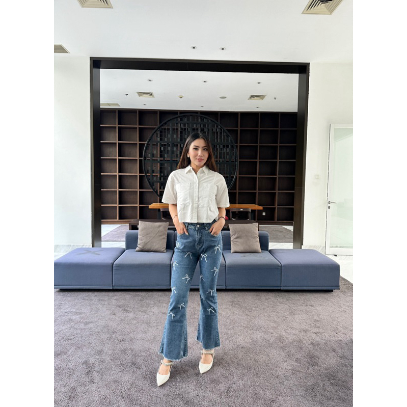 GHAIS | Ribbon Jeans Cutbray / Bawahan Wanita/ Atasan Wanita / Celana Jeans/ Celana Wanita/ Baju Mus