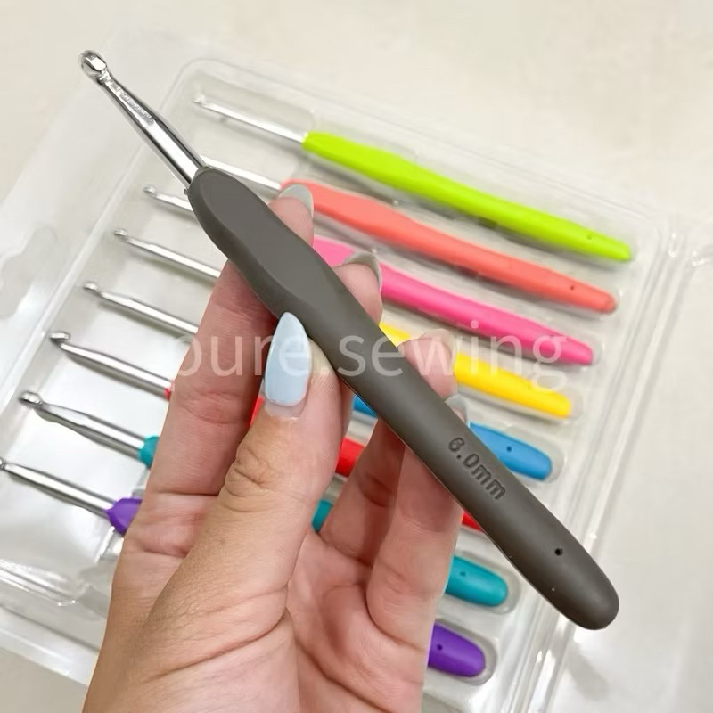 (GROSIR) (1 set) Hakpen Bahan Gagang Karet 9 biji 12 biji / Hakpen Rajut / Hakpen Silikon