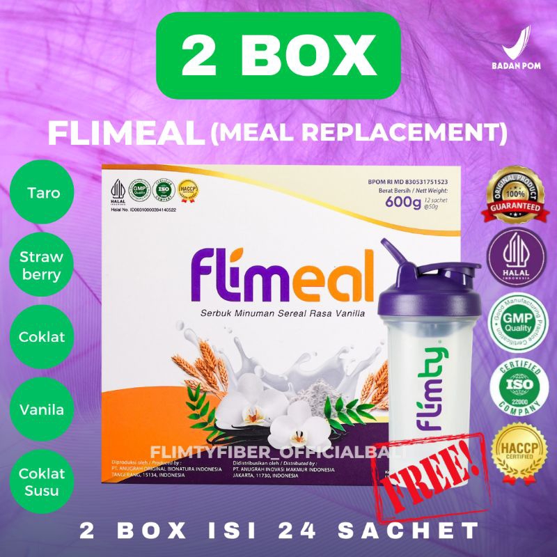 

Flimeal (Meal Replacement) - 2Box Free Shaker Rasa Coklat / Coklat susu / Strawberry / Vanila / Taro