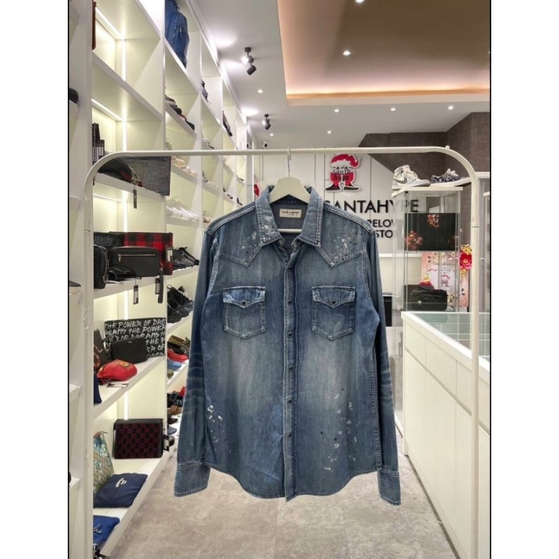 Saint Laurent Splash Logo Denim Shirt