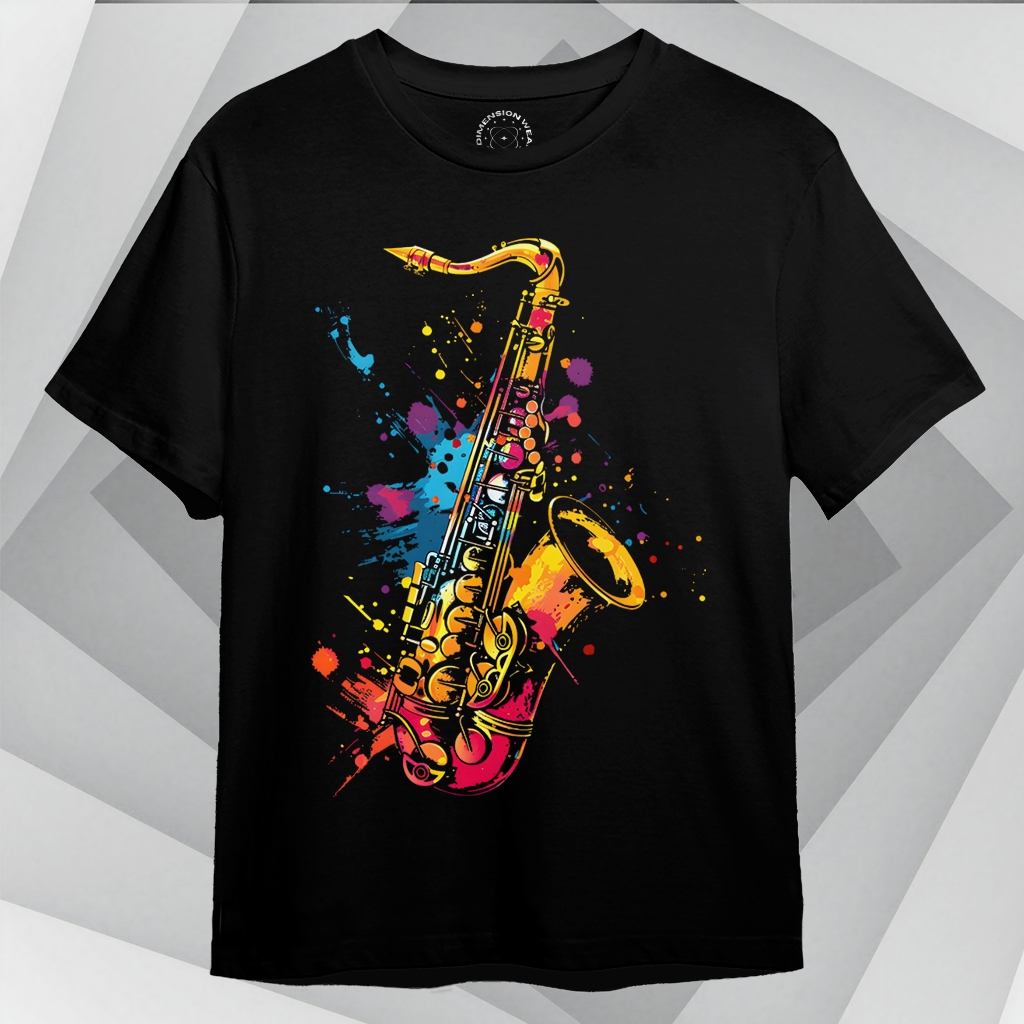 3DimensionWear - Kaos Distro Premium Original 3D Colorful Saxophone - DT1088