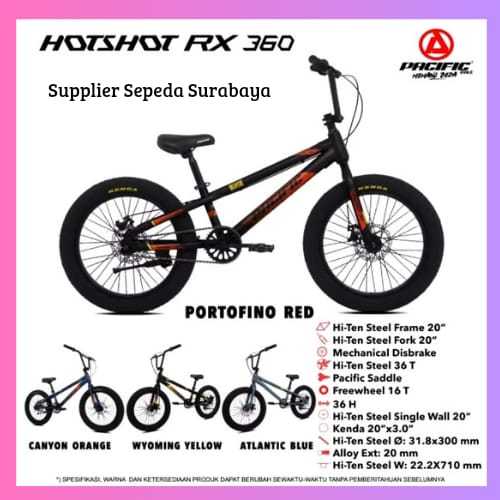 SEPEDA ANAK BMX PACIFIC HOTSHOT RX 360 20 INCH REM CAKRAM BAN JUMBO,SEPEDA READY SEMUA WARNA - NEW