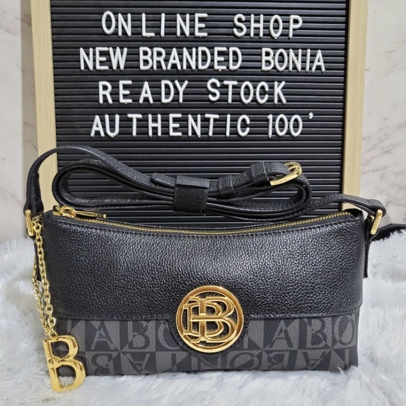 tas bonia original sling bag mini monogram hitam logo B