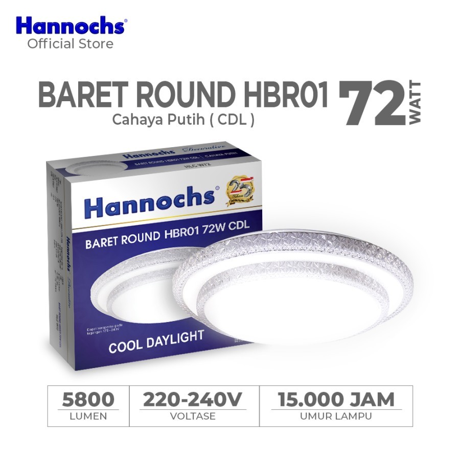 Hannochs Lampu Downlight LED Baret Round HBR01 72W Cahaya Putih / Lampu Ceiling / Lampu Plafon / Lam