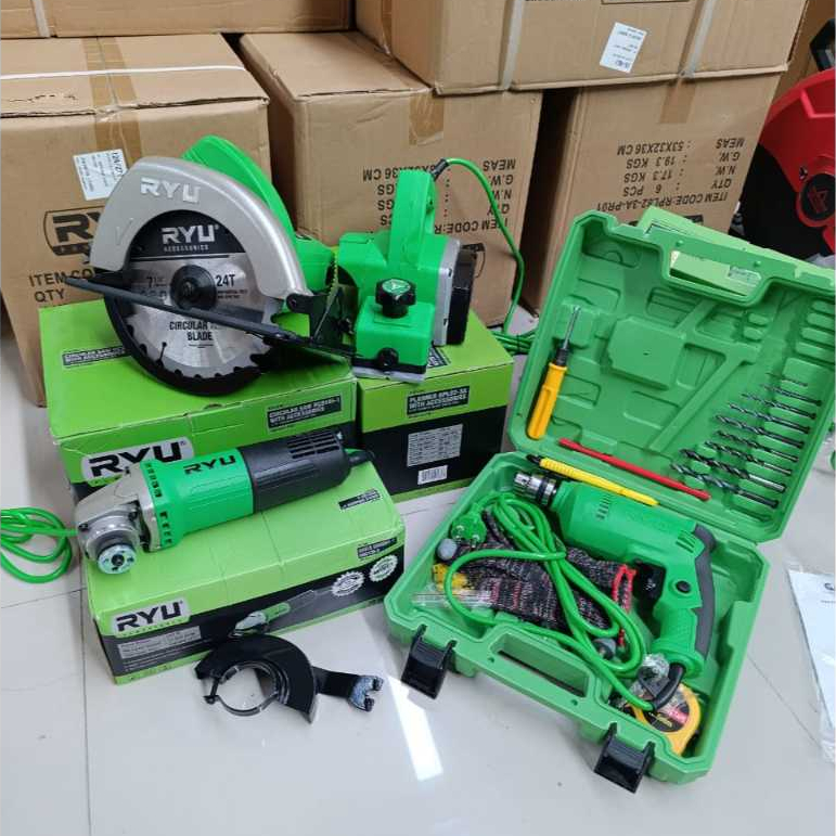 PROMO PAKET TUKANG KAYU Mesin Grinda ryu + Mesin Bor 10mm RYU + circular ryu circular saw ryu + plan