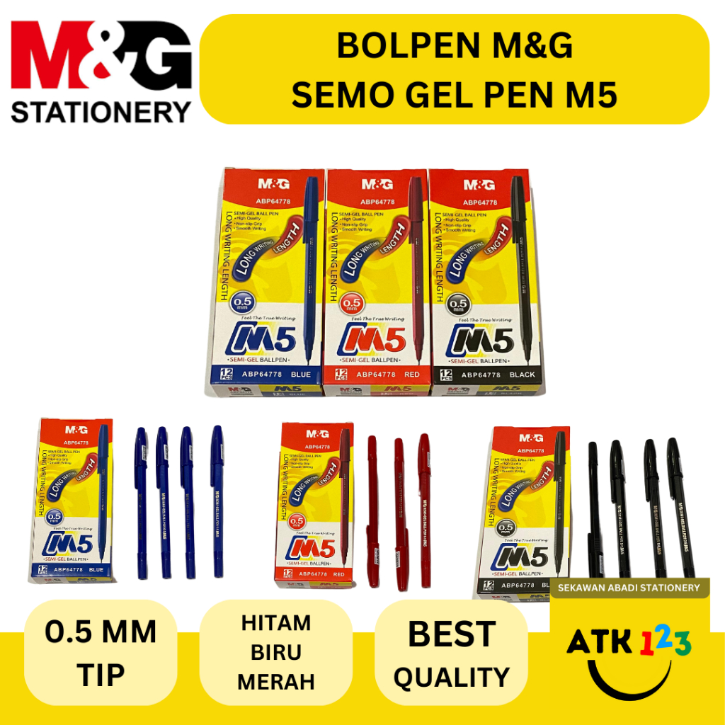 

Ballpoint Semi Gel Pen Bolpen M&G M5 0.5 mm Tip [ 1 PAK ISI 12 PCS ]