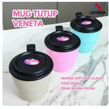 GT-8350 LOVENIA GELAS VENETA / Cangkir Tutup Hitam Lovenia / Gelas Plastik Tutup / Mug Tutup Cangkir