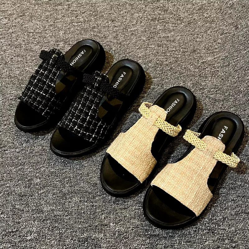 Sandal wanita rajut kepang sandal slop wanita rajut sandal kekinian sandal trendy