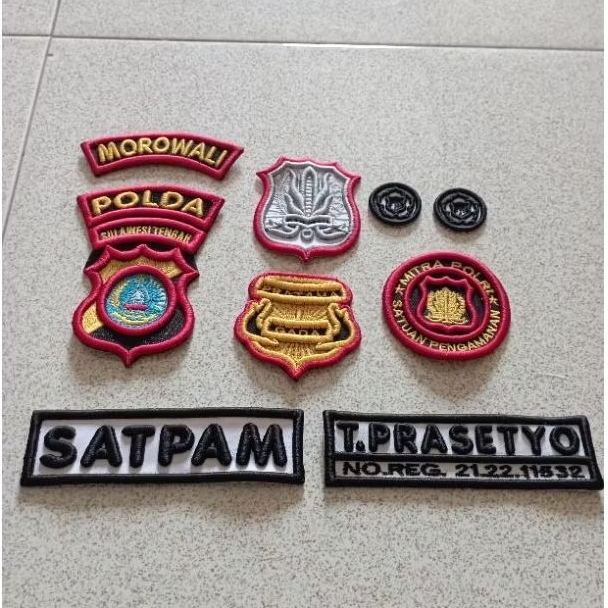 fullset logo bordir timbul satpam lengkap PDH