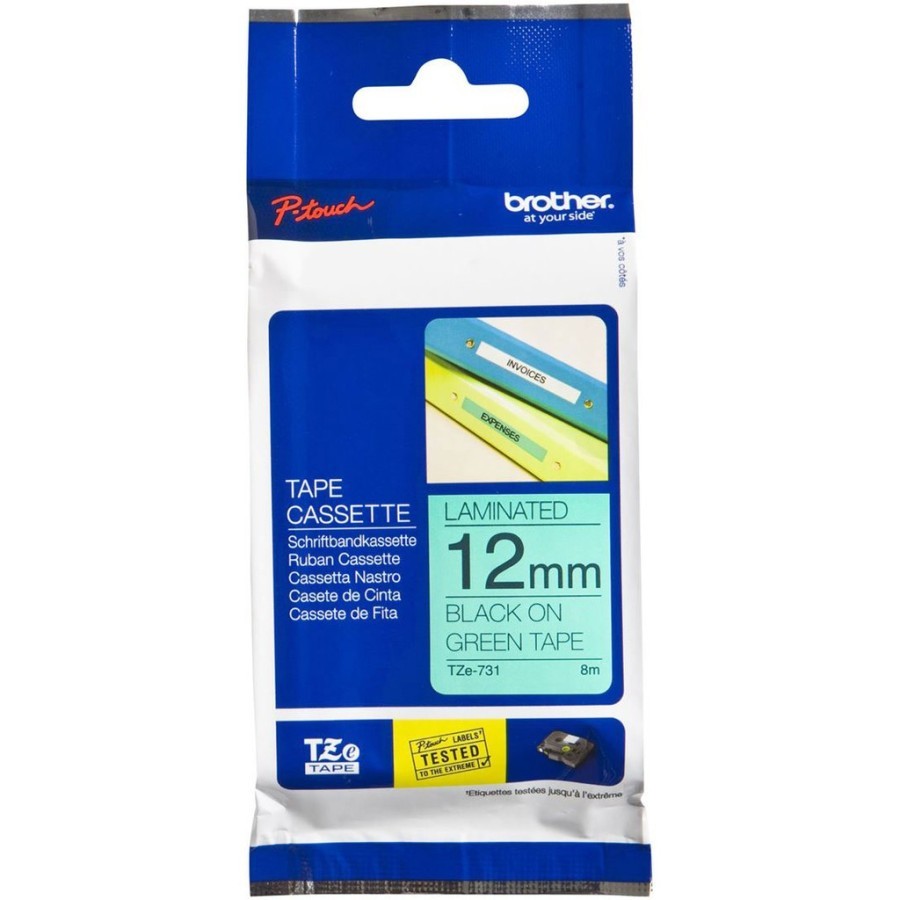 

Brother Label TZE-731 12mm x 8m Black On Green Laminated Tape