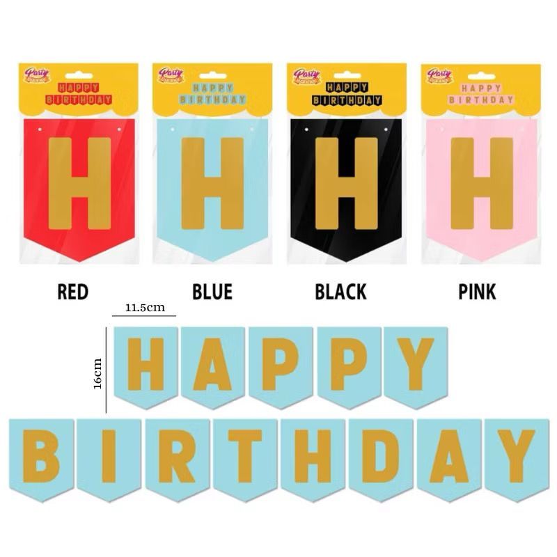 Banner Happy Birthday Polos Gold / Tulisan Happy Birthday Dinding