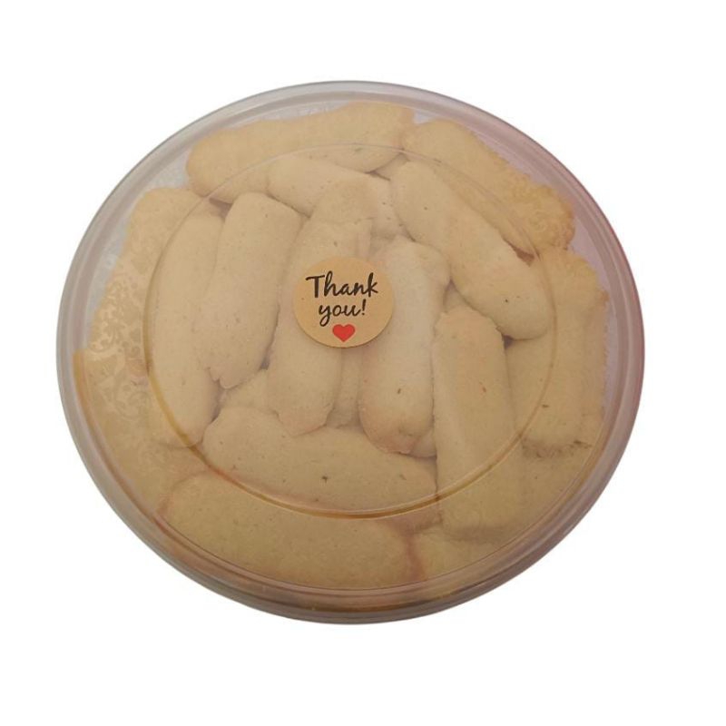 

Kue kering homemade kemasan thinwall bulat 750ml Kuker lidah kucing original