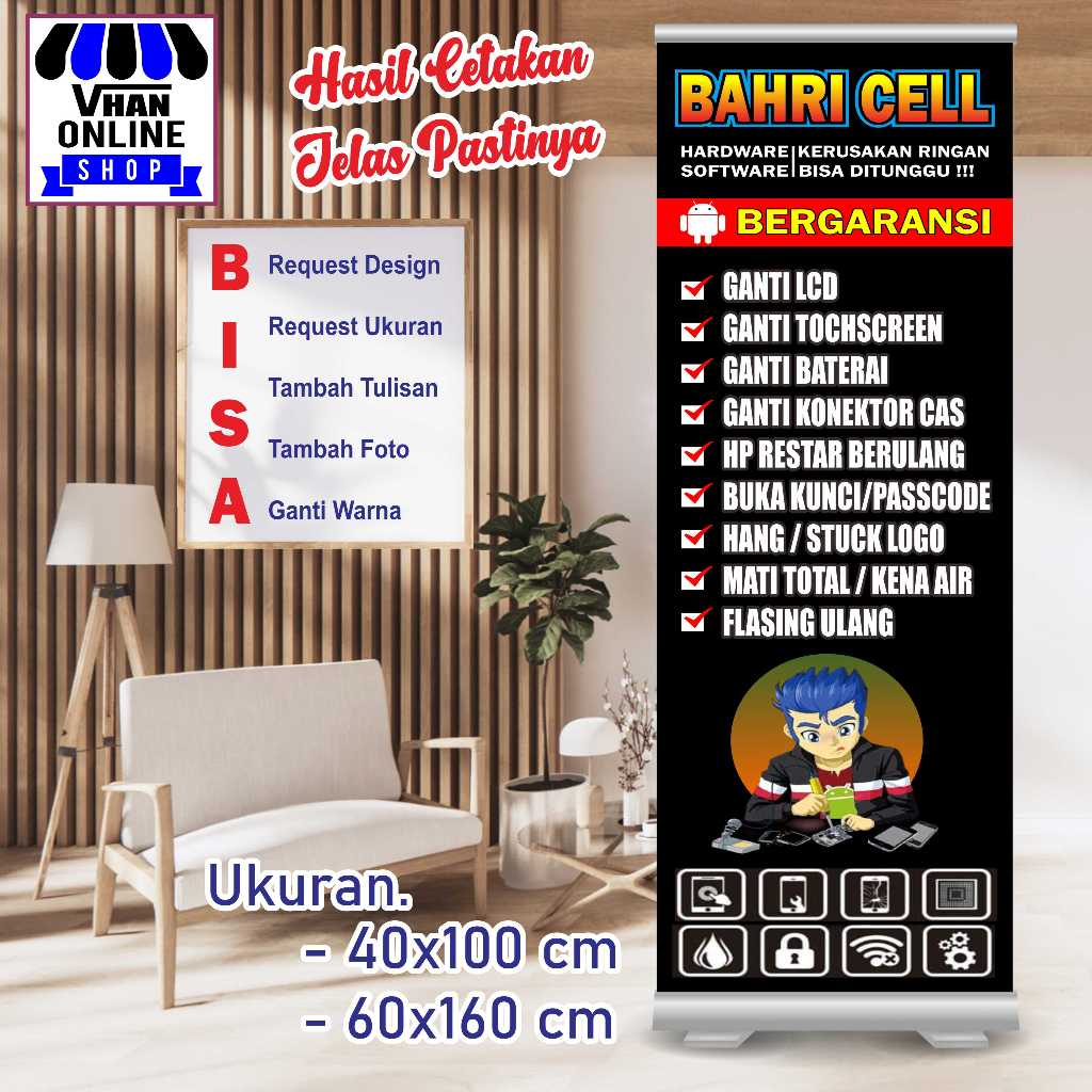 Spanduk Banner Konter Sparepart HP dan Service Bahan Kuat