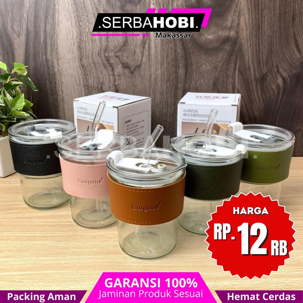 Gelas Tumbler Kaca Aesthetic / Gelas Kaca Dengan Sedotan
