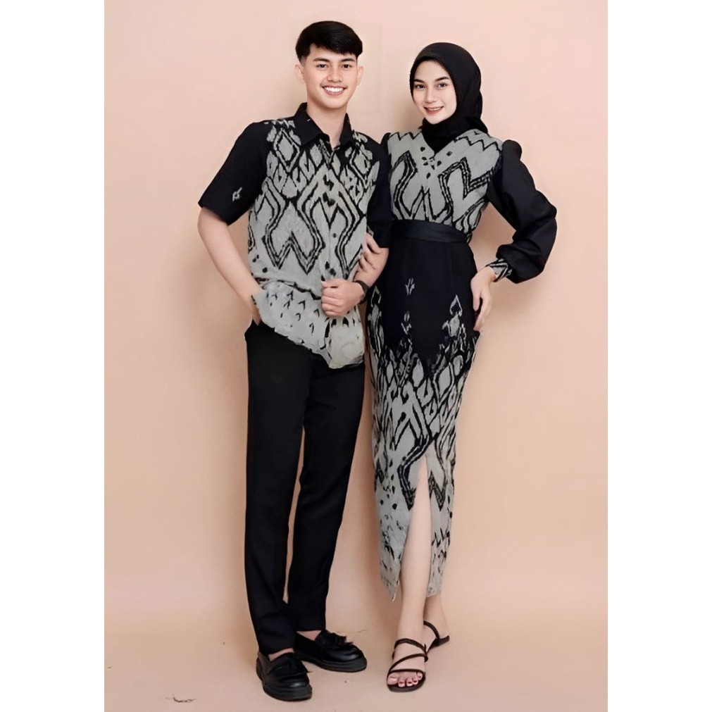 Baju Tenun Couple Hitam Love Setelan Kondangan Dress Pria Wanita Lebaran Keluarga Kekinian