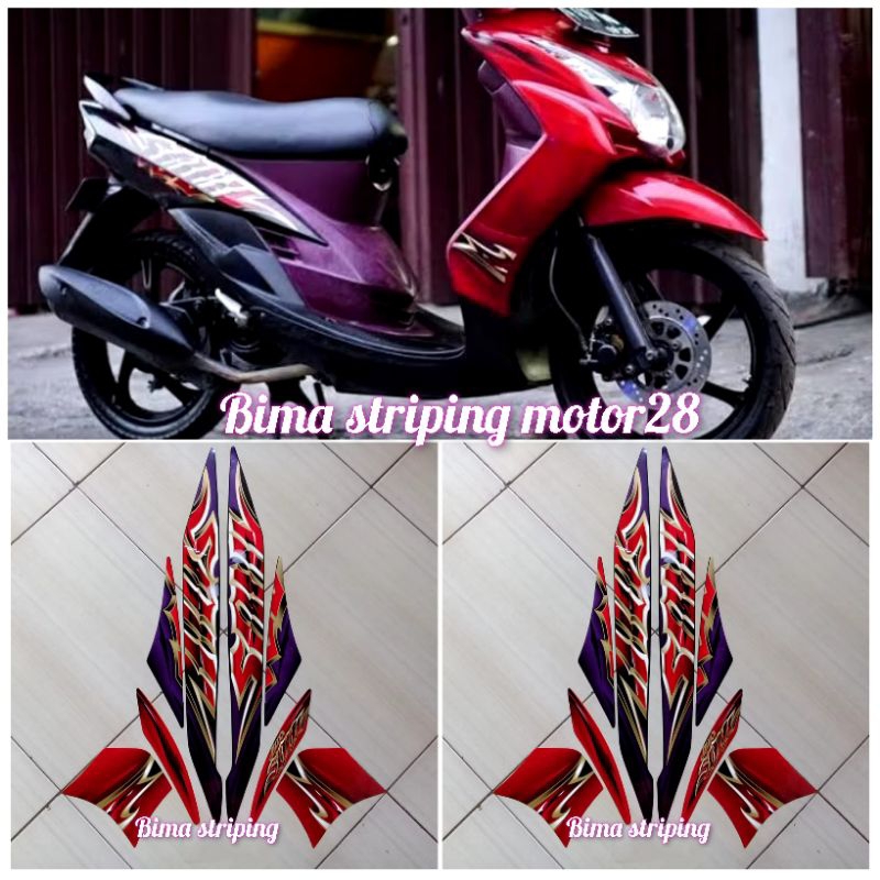 Stiker striping list body motor full set yamaha mio soul 2010 hitam merah