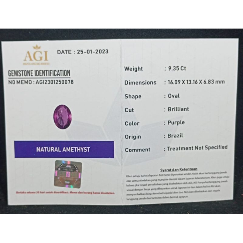 BATU CINCIN PERMATA KECUBUNG AMETHYST ASLI NATURAL LENGKAP DENGAN SERTIFIKAT