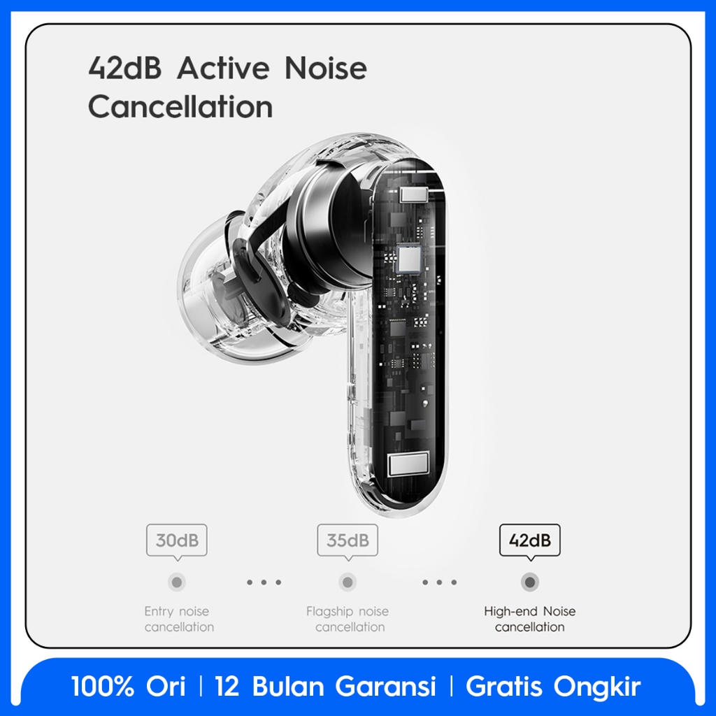 TECNO TWS True 1 Air - 42dB ANC, Auto Connection Pop-up, Multi-EQ Effects with Welife APP, 50-Hours of Playtime, 6 Mics ENS, IPX5 - Gambar 3