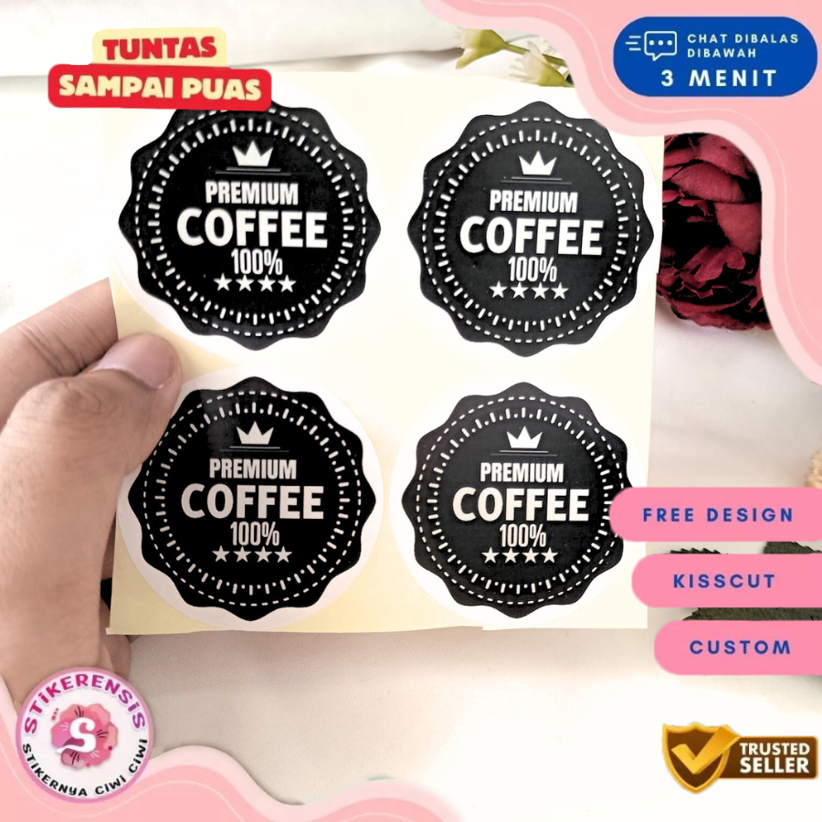 

5-8 Stiker Produk Minuman Coffe Murah Sticker Label Bandung Kopi FreeDesain Stikerensis Custom Coffe